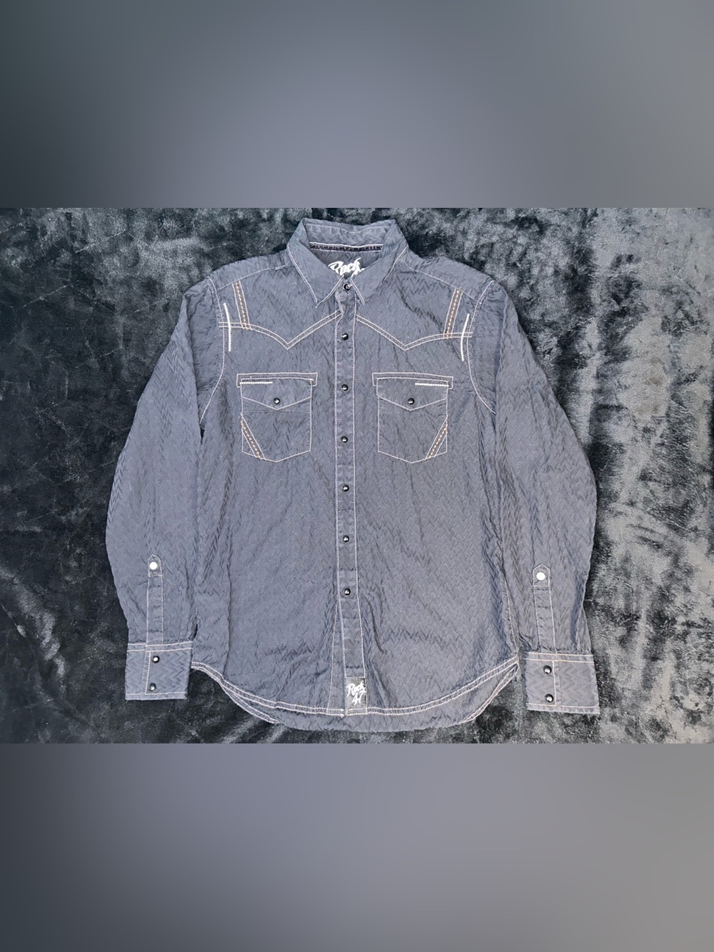 Wrangler Rock 47 Shirt Men M Black Geometric Pearl Snap Western Cowboy Stitched